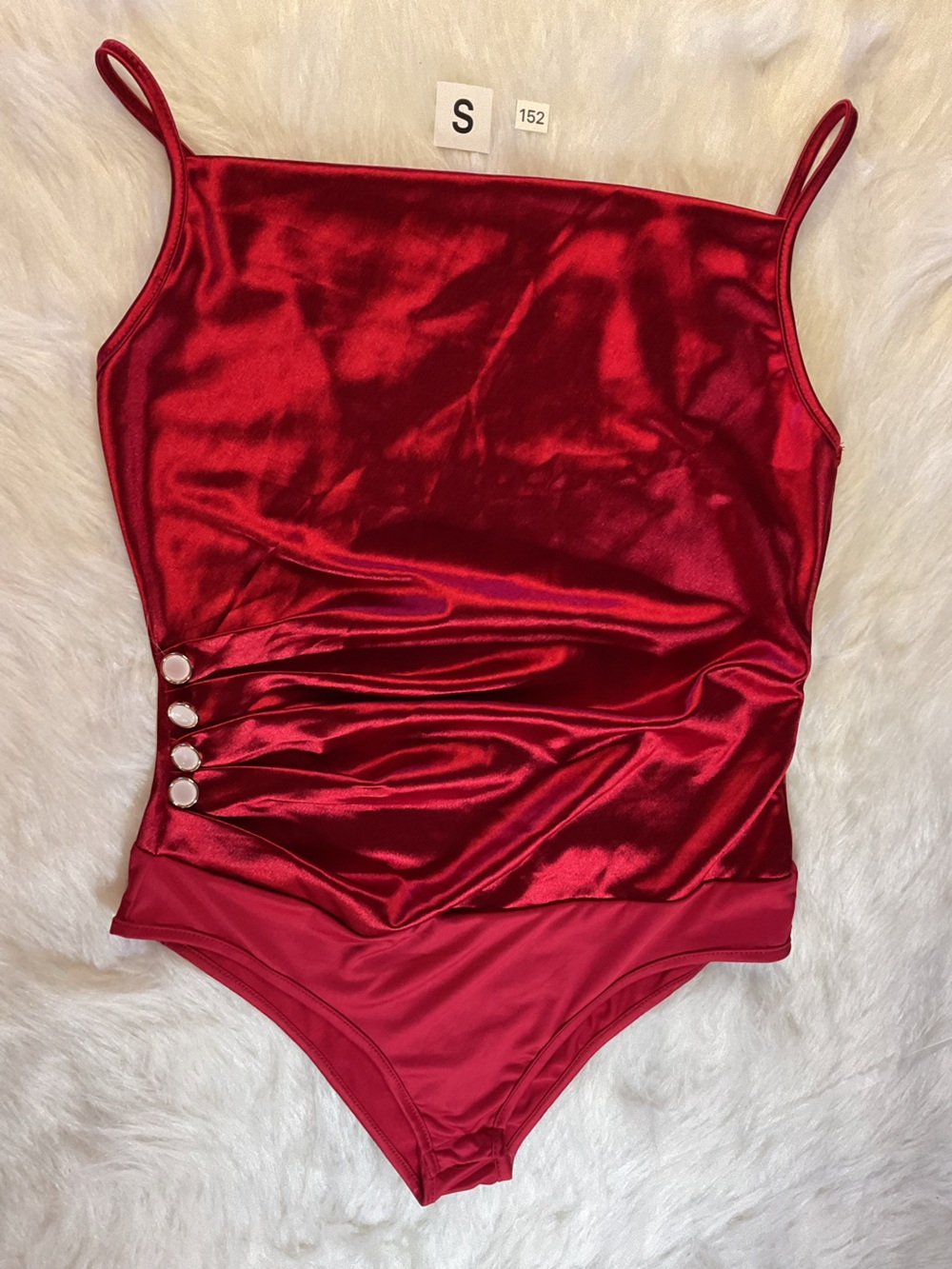 SHEIN Shiny Red One-Piece Bodysuit with Silver Buttons